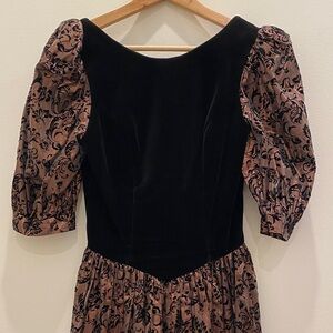 80s Vintage Dress with Velvet Bodice and Intricate Velvet Details